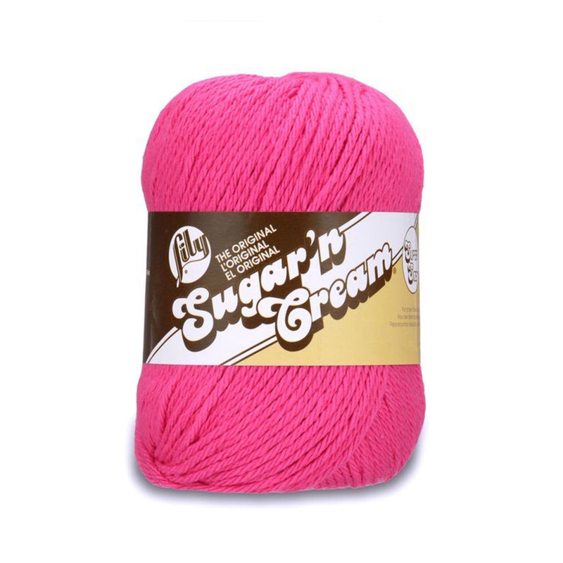 Lily Sugar 'N Cream Super Size Solid Yarn, 4oz, Gauge 4 Medium, 100% Cotton - Hot Pink - Machine Wash & Dry - Image 1
